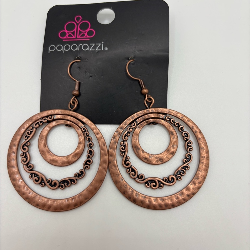 Paparazzi Copper Hammered Circle Earrings